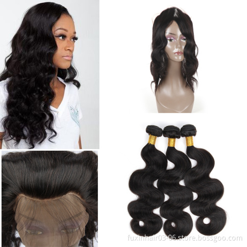 Brazilian Hair 360 Lace Frontal with Bundles 100% Virgin Hair Unprocessed Hair Extension Human 10-22inch